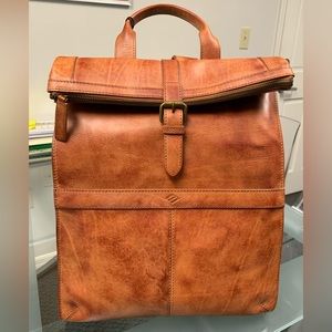 Joseph Abboud Tan Leather Roll-Top Backpack